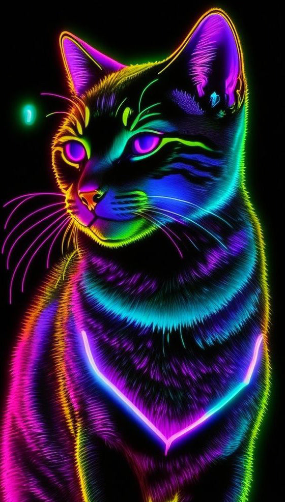 Cat Illuminated by Neon Lights
