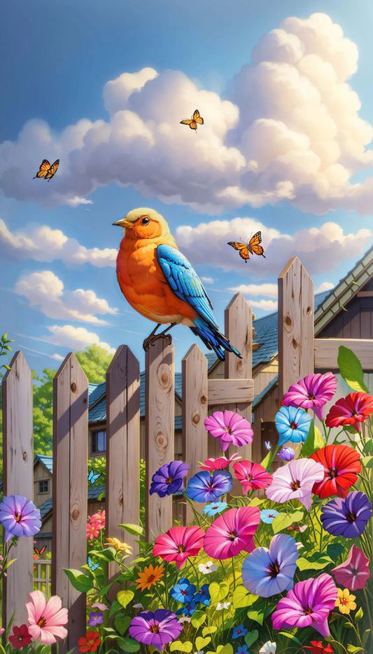 Charming Bluebird With Blooming Flower