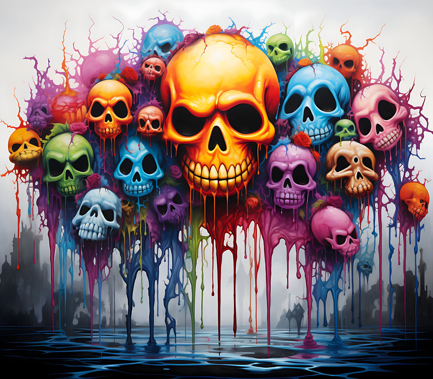 Close-Up of Skulls in Diverse Hues