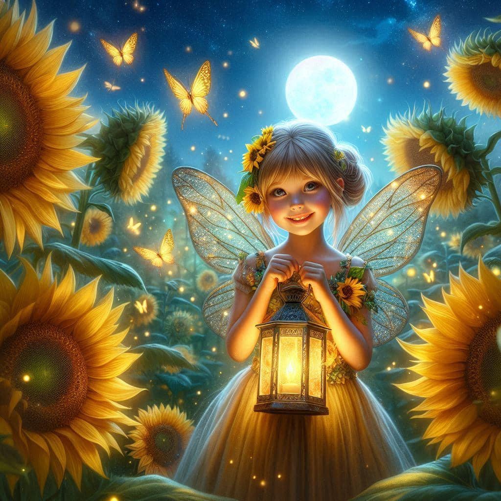 Fairy Among the Sunflowers