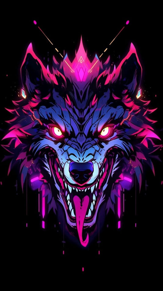Neon Purple Wolf with Glowing Gaze