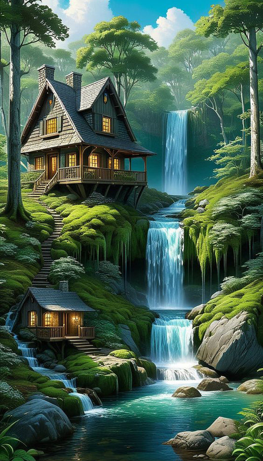 Serene Forest with Waterfall