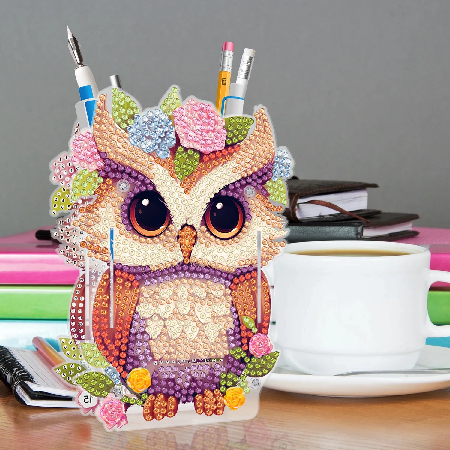 Lebartm DIY Diamond Painting Pen Holder Ornaments Desktop Pencil Holder Ornaments Double Sided Spot Drill Makeup Brush Holder Organizer Office