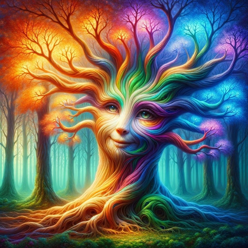 Smiling Tree Bursting with Colors