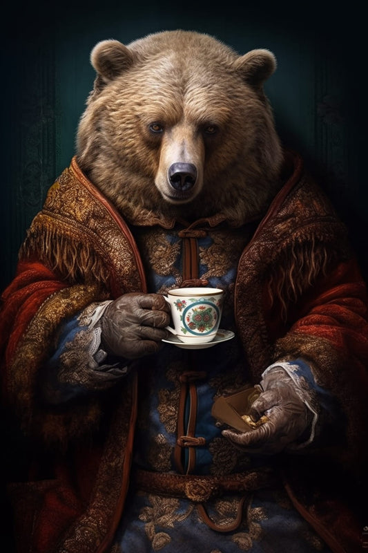 The Majestic Bear Having Coffee