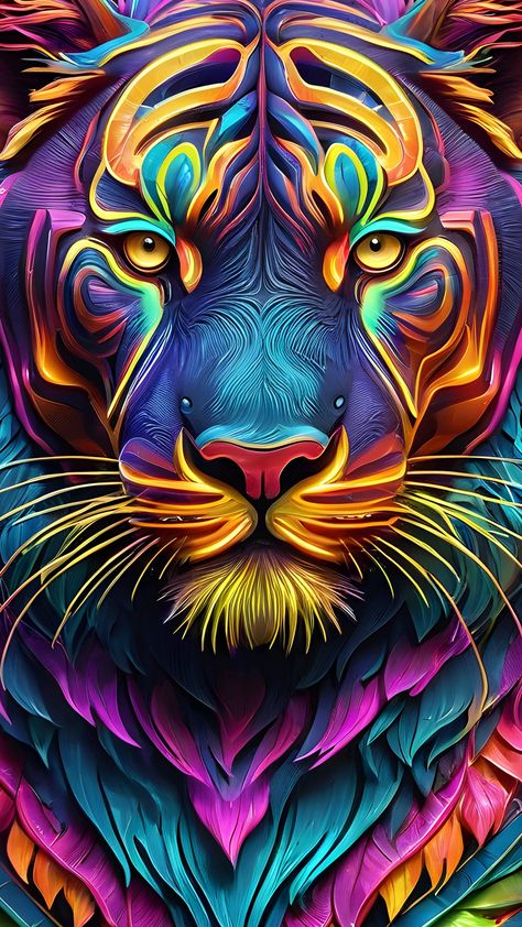 Vibrant Stripes Neon Tiger Portrait