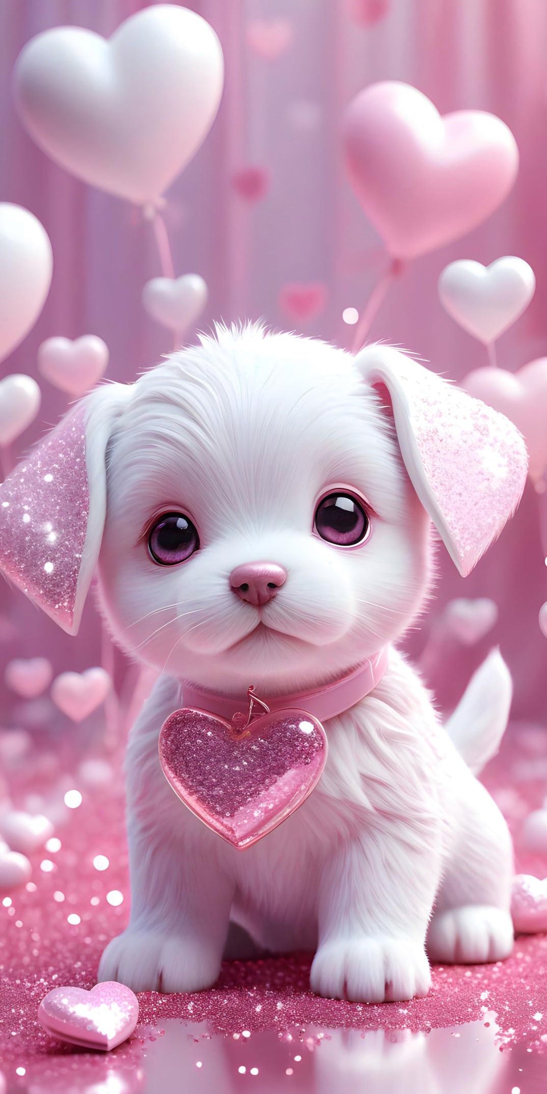 White Dog's Unique Pink Heart Trinket