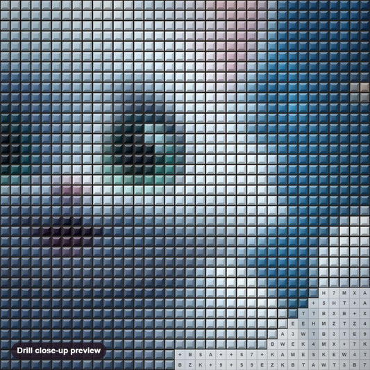 Close-up preview of the A Charming Cat's Portrait diamond painting with square 5D drills and printed canvas symbols