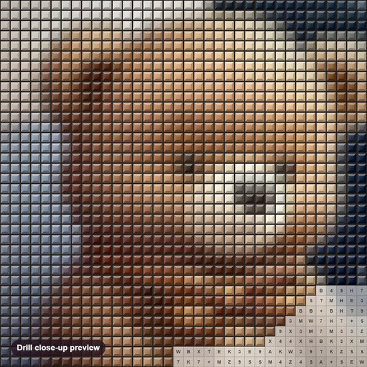 Close-up preview of the Bear's Playtime in the Clouds diamond painting with square 5D drills and printed canvas symbols