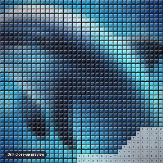 Close-up preview of the Beauty of a Graceful Dolphin diamond painting with square 5D drills and printed canvas symbols