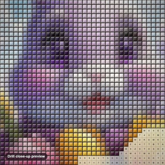 Close-up preview of the Bunny in a Spring Landscape diamond painting with square 5D drills and printed canvas symbols