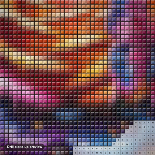 Close-up preview of the Close up of a Colorful Rose diamond painting with square 5D drills and printed canvas symbols