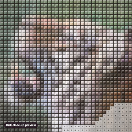 Close-up preview of the Curiosity diamond painting with square 5D drills and printed canvas symbols