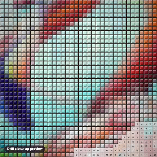 Close-up preview of the Flamingo on a Sunny Day diamond painting with square 5D drills and printed canvas symbols