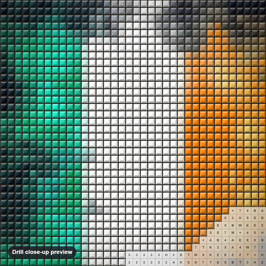 Close-up preview of the Ireland Country Map diamond painting with square 5D drills and printed canvas symbols