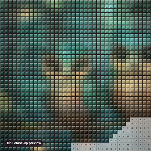 Close-up preview of the Nighttime Calls of Owls diamond painting with square 5D drills and printed canvas symbols