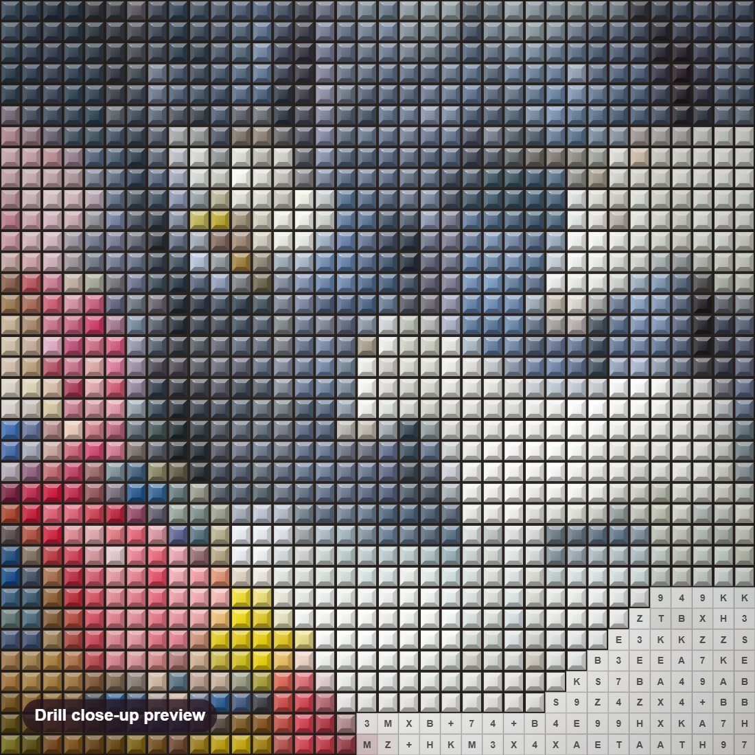 Close-up preview of the Princess and Unicorns diamond painting with square 5D drills and printed canvas symbols