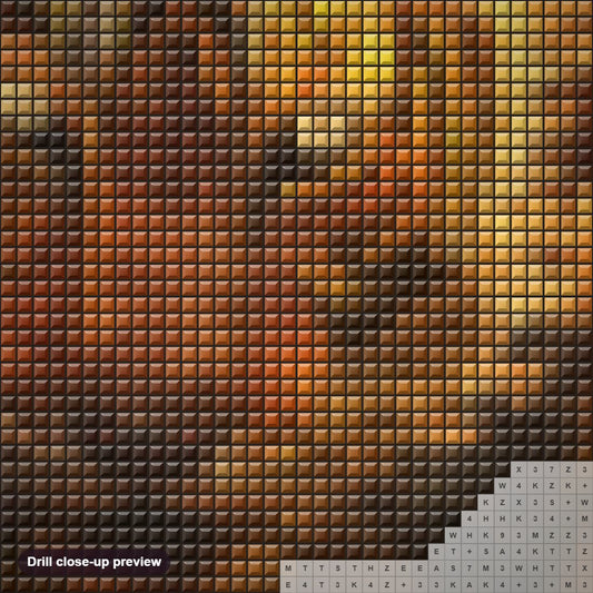 Close-up preview of the Raging Fire, Burning Tiger diamond painting with square 5D drills and printed canvas symbols