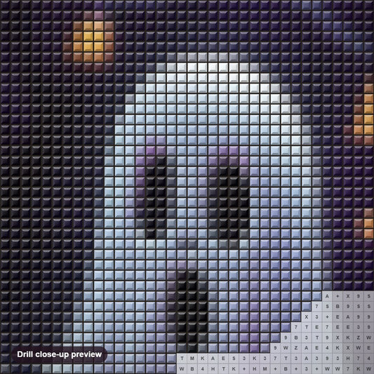 Close-up preview of the Spooky Ghosts with Halloween Mischievous Grin diamond painting with square 5D drills and printed canvas symbols