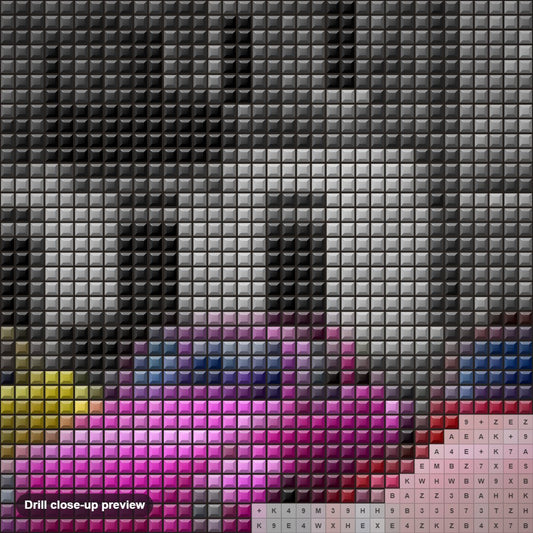 Close-up preview of the Vintage cars and old city diamond painting with square 5D drills and printed canvas symbols