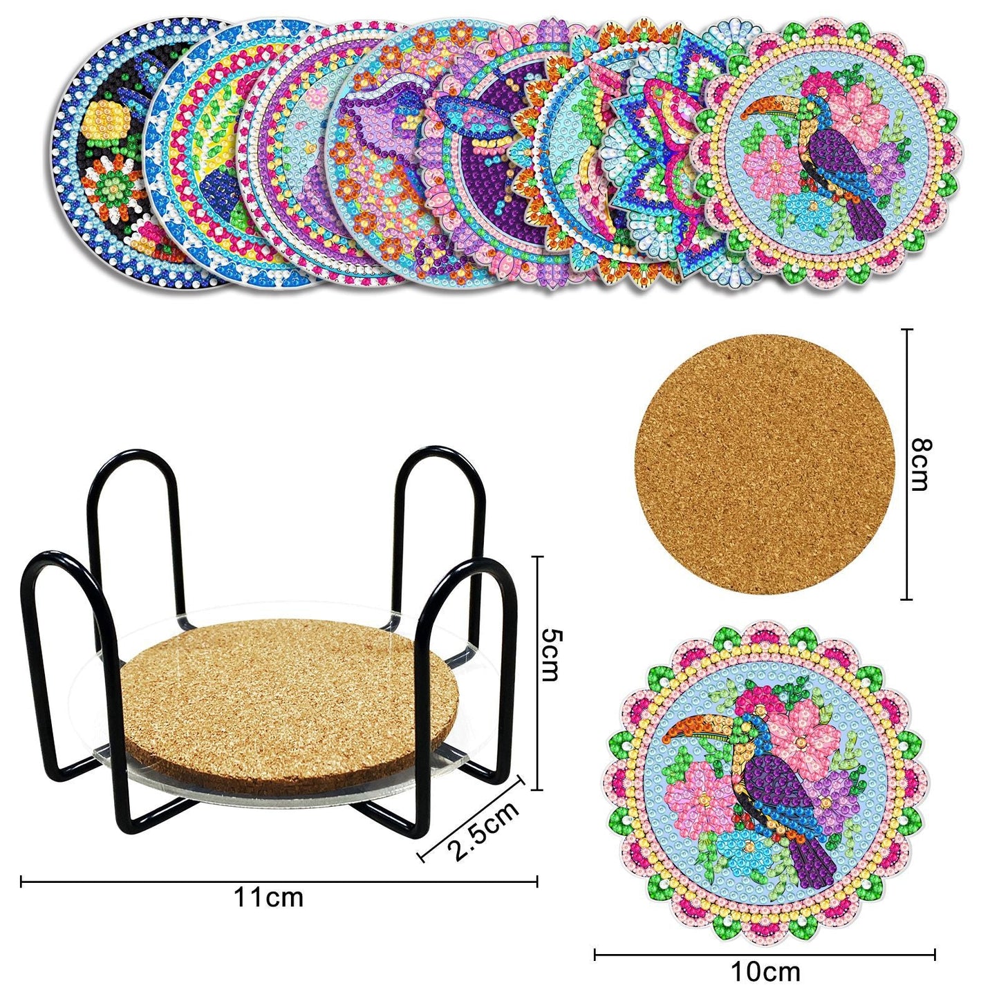 Colorful Diamond Painting Table Coasters with Stand
