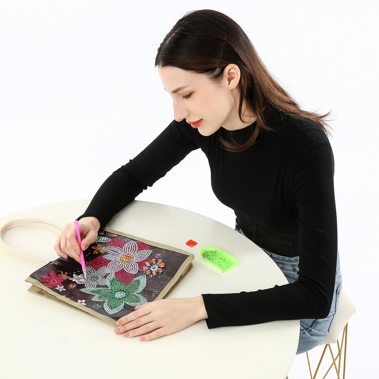 Colorful Flowers - Diamond Painting Shopping Bag