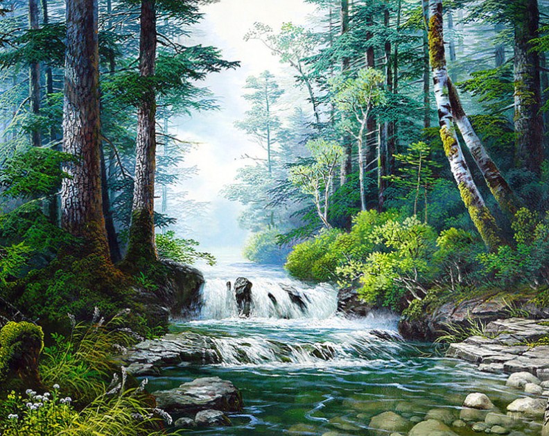 Forest Creek and Deer 5D Diamond Painting 
