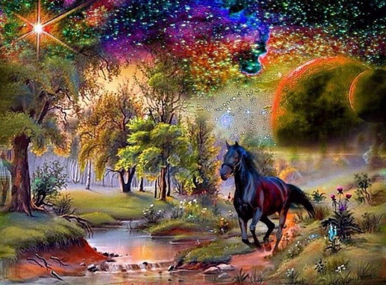 Black Horse & Scenic Beauty Diamond Painting