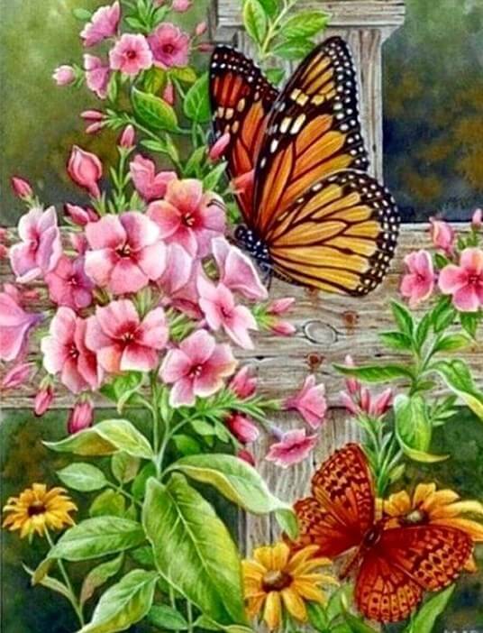 Flowers And Butterfly - Diamond Painting Kit