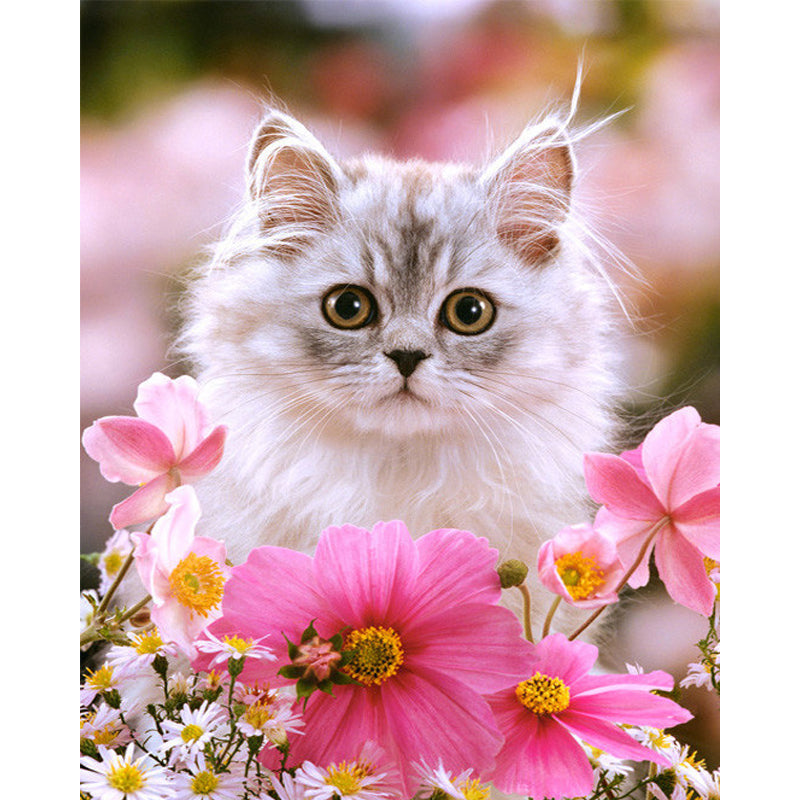 Diamond Painting Cat Flowers 002, Full Image - Painting