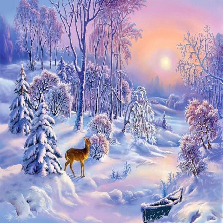 5D Diamond Painting Deer in the Snowy Mountains Kit