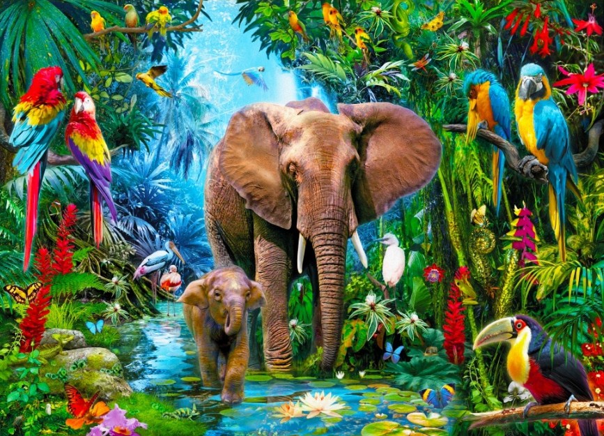 Elephants & Parrots Diamond Painting Kit