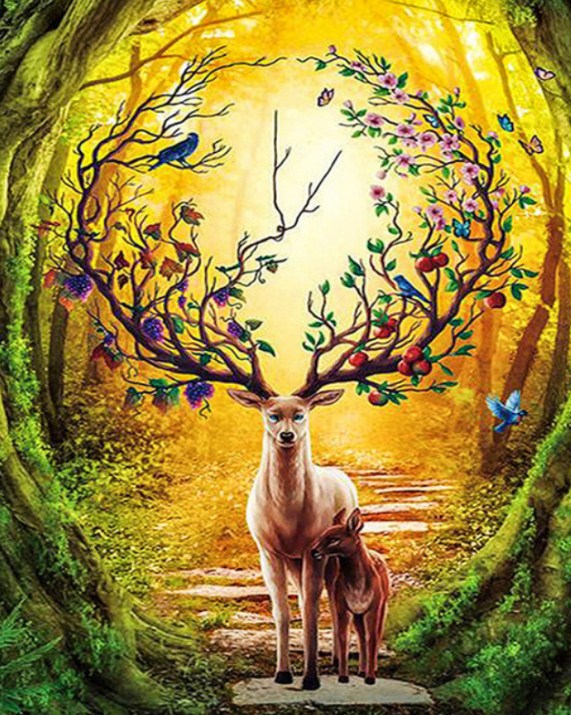 5D Deer Diamond Painting DIY Little Horned Deer in the Forest