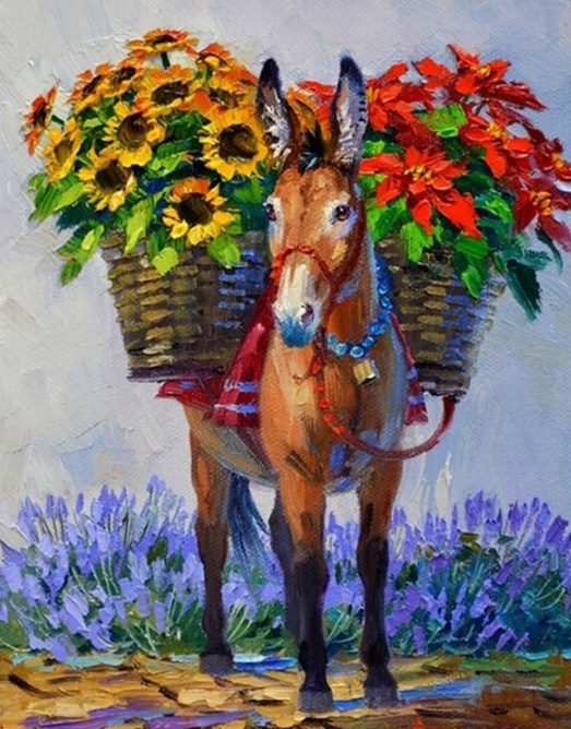 Flower Burro Diamond Painting Kit