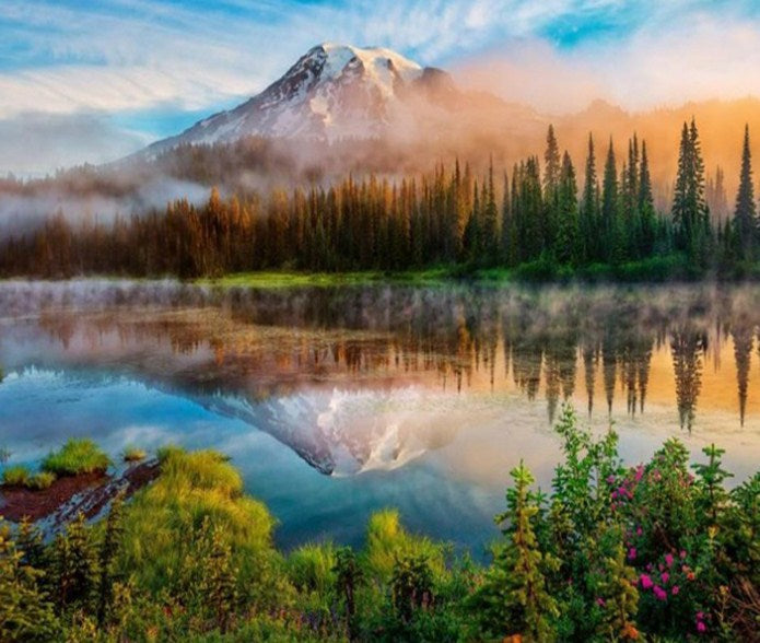 Foggy Mountain & Lake View Diamond Painting