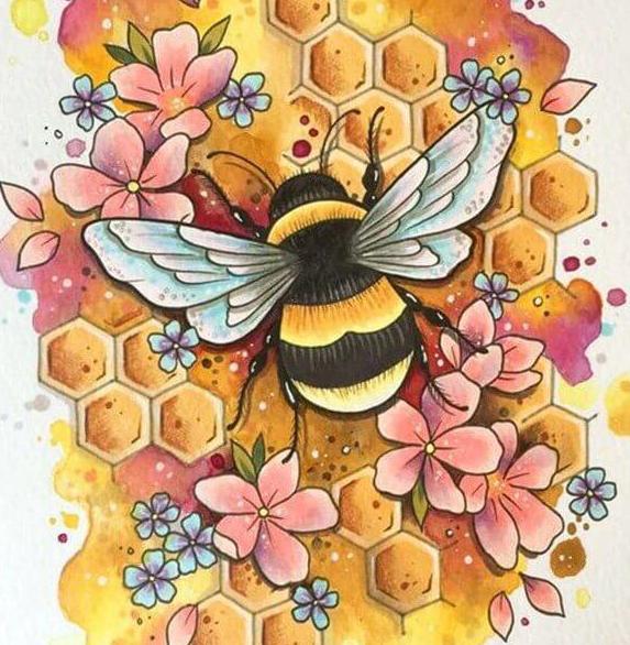 Honey Bee & Flowers – All Diamond Painting