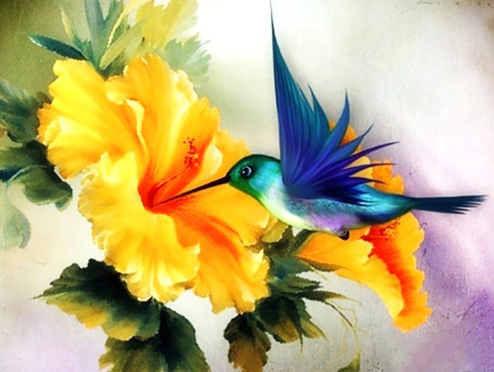 Humming Bird And yellow Flower Diamond Painting