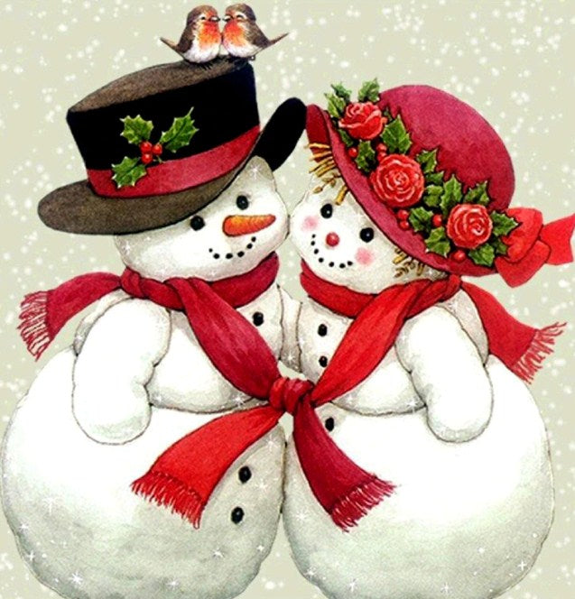 Snowman & Birds Pair Paint by Diamonds
