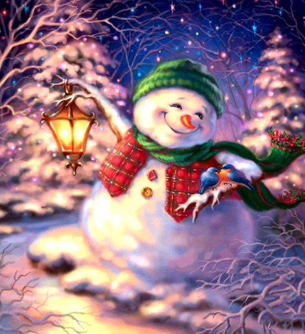 Snowman on Christmas Night Diamond Painting