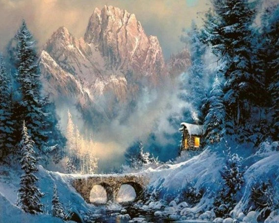 Snowy Landscape Paint by Diamonds