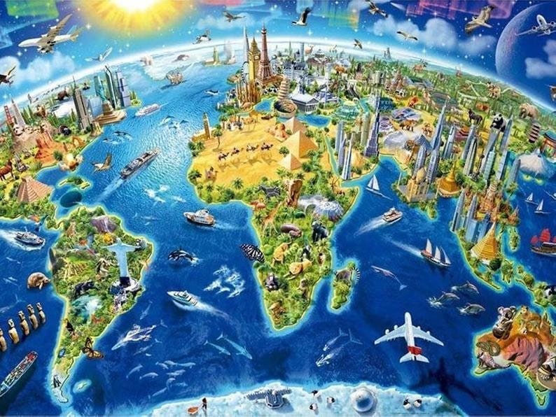 Colorful World Map View 5D Diamond Painting