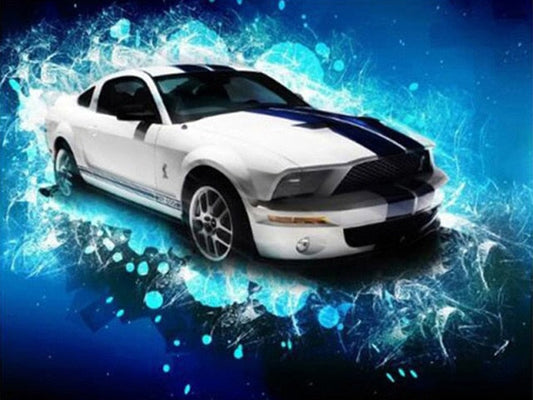 White & Blue Shelby mustang - Diamond painting kit - 60X80CM