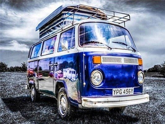 Blue Volkswagen mini bus - Diamond painting kit - 80X100cm /