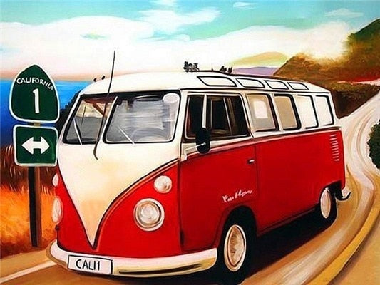 Red & White Volkswagen Type 2- Paint by diamonds - 80X100cm