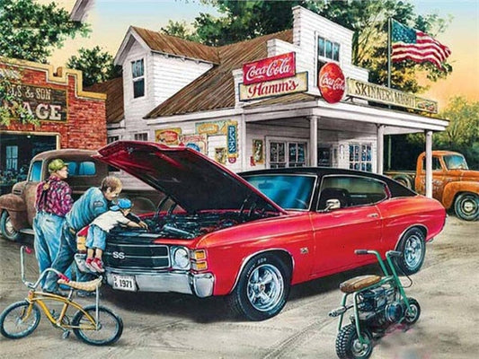 Stunning red Chevrolet old age car - 5D DIY diamond painting