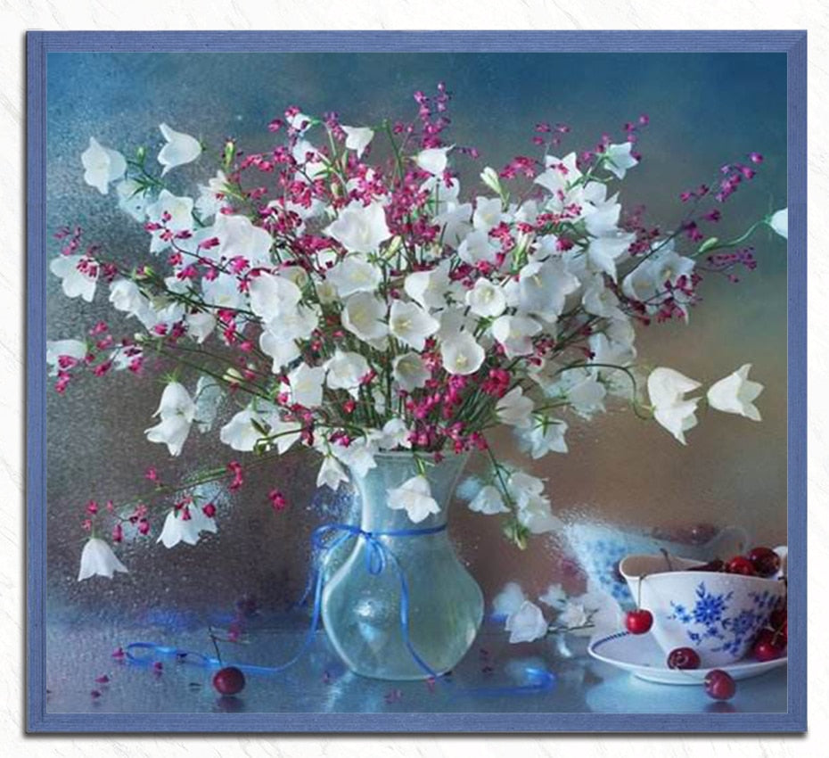 White & Pink Flowers DIY Painting