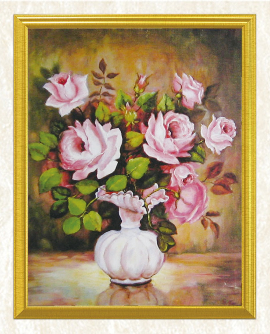 White Vase & Pink Roses