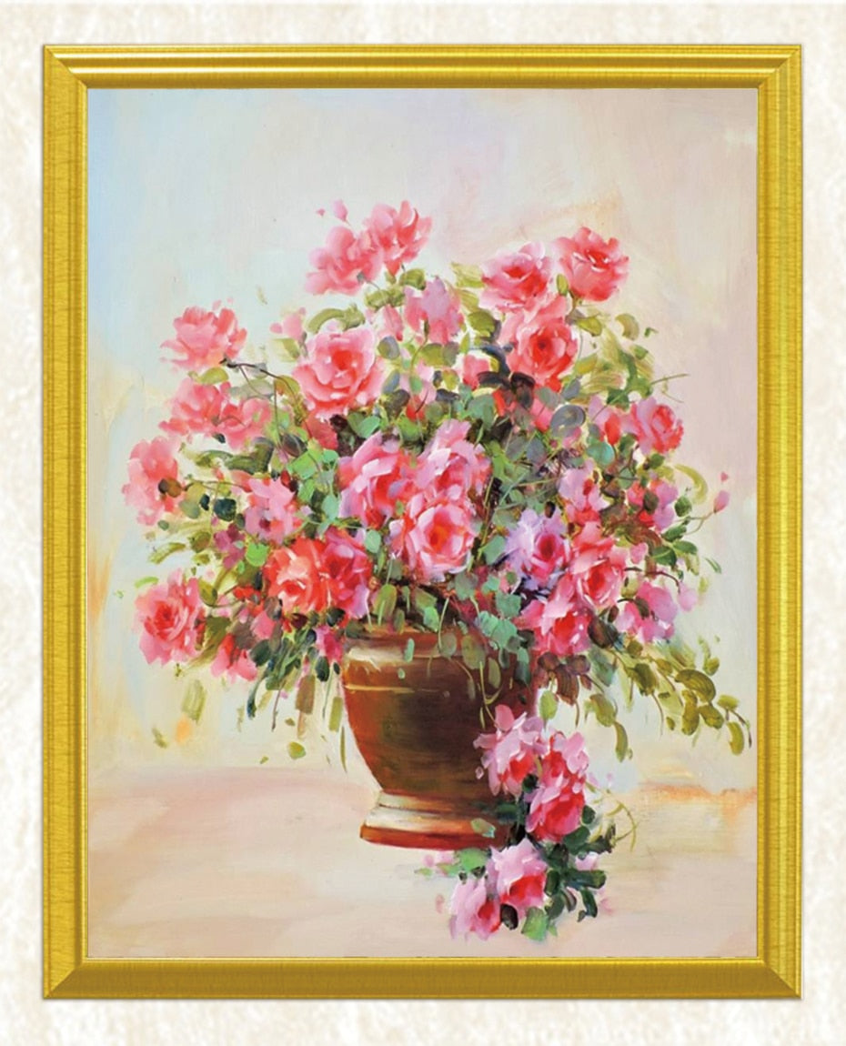 Fresh Pink Flowers Pot DIY Painting
