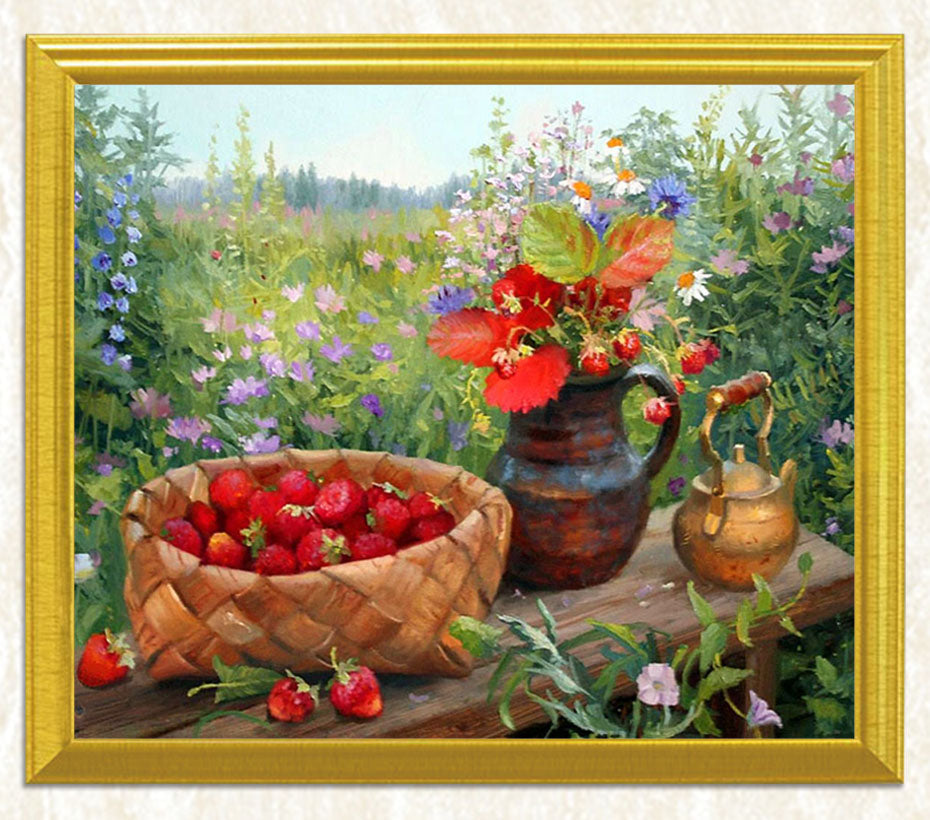 Basket Full of Strawberries & Flower Pott