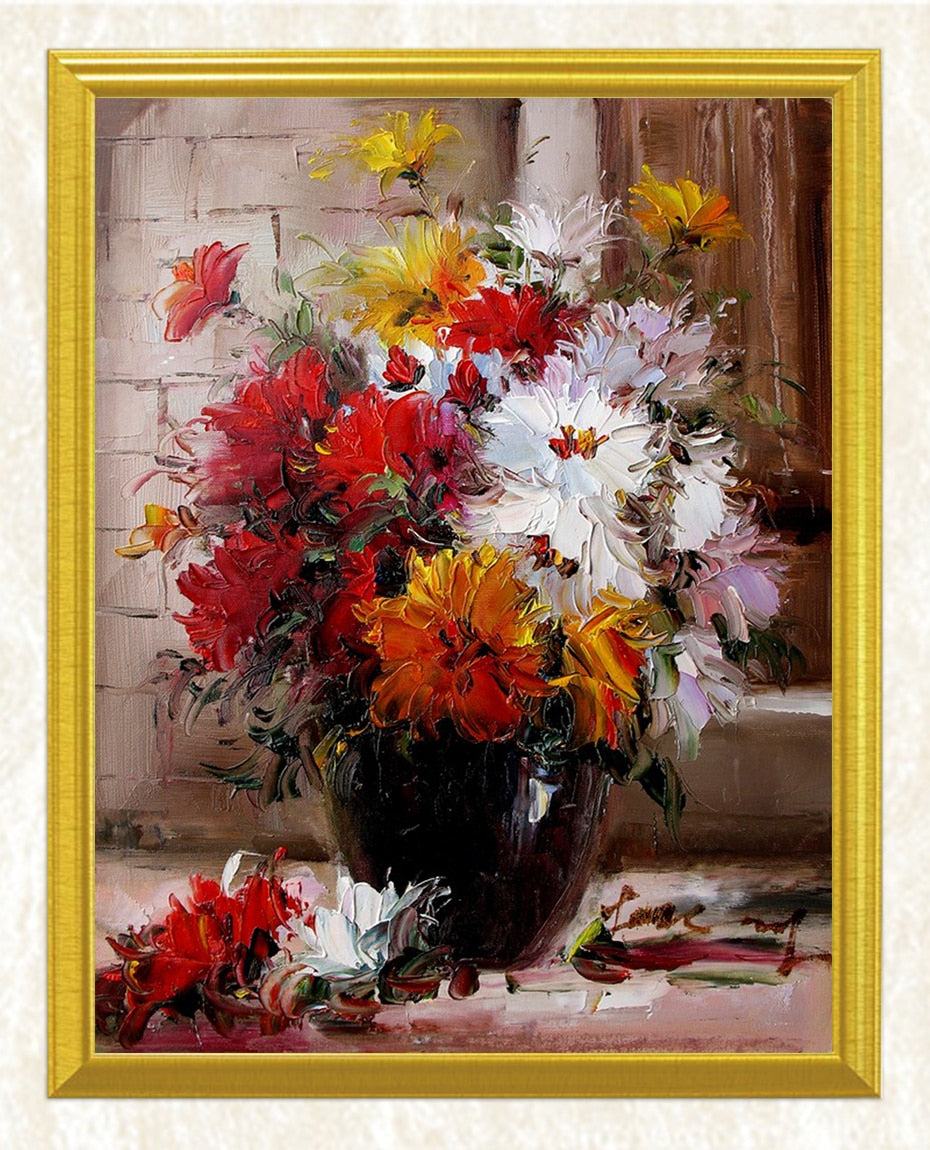 Red, Yellow & White Flowers in a Vase